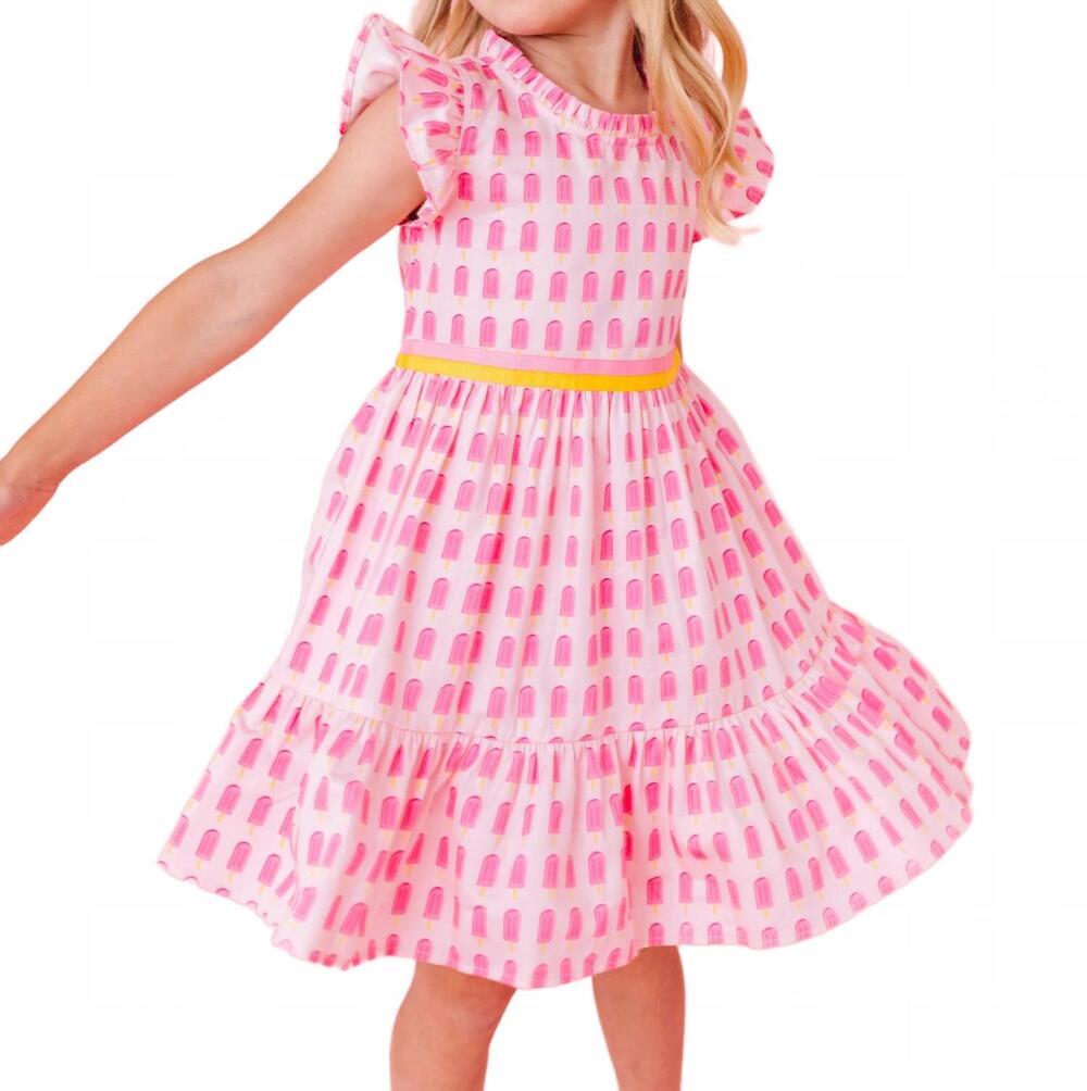 NEW TUKTUK DESIGNS girl's popsicles print ruffle dress in pink